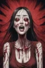 Placeholder: woman with rare eyes, face distorted with pain, screaming, tears streaming from eyes, siting pose, fullbody, Junji Ito style, darkred tones,