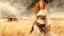 Placeholder: Hyper-photorealistic watercolor art style by Luis Royo , ginger-haired woman with natural skin tones, hyperdetailed face, full body diagonal shot, encounters male bandits in dark fantasy countryside setting, absence of mysterious elements, dramatic lighting, ultrafine detail, octane rendering., by