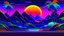 Placeholder: Generative AI, 80s retro futuristic sci-fi., nostalgic 90s. Night and sunset neon colors, cyberpunk vintage illustration. Sun, mountains and palms. Retrowave VJ videogame landscape.. See Less