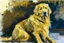 Placeholder: style of Frank Auerbach, Golden retriever dog