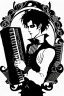 Placeholder: goth male necromancer with black hair playing a accordion in the style of Aubrey Beardsley