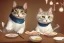 Placeholder: A cat wearing clothes is sitting at a table eating sushi. Manga style. Perfect iris. Paws. Mug with cat face