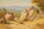 Placeholder: sunny day, rocks, mountains, vegetations, friedrich eckenfelder, and henry luyten impressionism paintings