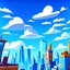 Placeholder: cartoon city blue sky background