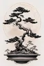 Placeholder: Black ink Chinese Bonsai tattoo design , classic chinese art style, white background, golden ratio