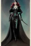 Placeholder: painting of morrigan hel as evil queen in black leather gown, feminie, angry, stern look on her face, emperious, highly detailed, digital painting, artstation, concept art, smooth, sharp focus, illustration, art by gaston bussiere and alphonse mucha