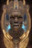 Placeholder: black male African Egyptian alien, cracks in the voodoo head, wicked, eyes, crown, Elephant, 8k, finely detailed, photo realistic, tiger turquoise skull head gold dragon space alien snow skeleton gold fang teeth silver crown silver eyes