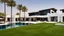 Placeholder: Description of a modern Emirati style villa: Located on a magnificent piece of land in the heart of the Emirates, our villa embodies the finesse of design and detailing that promises a luxurious residential experience. This two-story villa, with its elegant and contemporary spaces, stands out. The exterior walls of the villa are made of black and white stones, adding an elegant and luxurious touch to the design.Pictures of the villa from four sides