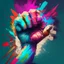 Placeholder: colorful fist, digital art, anime