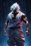 Placeholder: ultra instinct super saiyan Kanye West , Full body, night sky, rain, hyperdetailed , luminism, art by Carne Griffiths and Wadim Kashin concept art, 4k resolution, fractal isometrics details bioluminescens , 3d render, octane render, intricately detailed , cinematic, trending on arts tation Isometric Centered hype reallistic cover photo awesome full color, hand drawn , gritty , intricate, hit definition