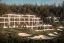 Placeholder: Christmas Day in algarve, a modern luxury hotel architecture building WITH STRAIGHT LINES AND CANNOPY, white render and wood stripe vertical elements and gold metallic pergola details, overlooking the golf course, trees pines, realistic 8k ultra render