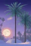 Placeholder: 1980's aesthetic vaporwave palm trees with lighting with moon in the winter snow