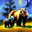 Placeholder: Dibujo al oleo de un oso grizzlie con su cria en el bosque con nubes estilo Vincent van Gogh