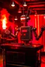 Placeholder: A hard rock robot hosts a radio show in a burning club