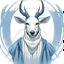 Placeholder: Portrait of a white deer sith with four horns, wearing blue and white robes and a hood