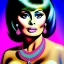 Placeholder: portrait in oil of young busty beautiful SOPHIA LOREN, purpurin, minimal skintight latex pink dress, gradient color, BLUE, PINK, CYAN, neon, insanely detailed, 16k resolution,with big crystal clear green eyes looking to viewer,realistic,intrincate detail, with ruby necklace by Adam hughes 16k