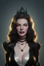 Placeholder: Lauren Bacall as evil queen in black leather, leather, busty, cleavage, angry, stern look. character design by cory loftis, fenghua zhong, ryohei hase, ismail inceoglu and ruan jia. unreal engine 5, artistic lighting, highly detailed, photorealistic, fantasy