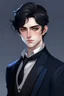 Placeholder: refined man with black hair and blue eyes anime wearing tuxedo realistic