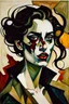 Placeholder: Painting of a vampire girl, in the Expressionist style of Egon Schiele, Oskar Kokoschka, and Franz Marc, in muted natural colors