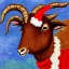 Placeholder: brown goat in a santa costume profile impressionism