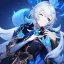 Placeholder: Genshin woman, Clear Focus High resolution, Calm Background, Light skinned woman, Black long beatiful hair, Dark blue sparkling eyes, Very Beatiful Face, Splash art, Battle Scene Epic, Sleeping Pose