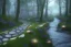 Placeholder:  winding stone path lit river