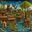 Placeholder: A brown underwater village made out of coral designed in African pottery painted by Henri Rousseau
