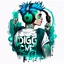 Placeholder: -shirt design, cyberpunk, art boys for style tattoo, blue green hair, headphone, with text "digi & crew". Grafity style. White background.