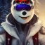 Placeholder: Snow man like a cyborg,with sunglasses,detail,textures