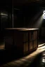 Placeholder: a shipping crate by itself in a dark warehouse with a light shining down on it from above