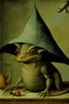 Placeholder: Bosch painting style, a bat with lizard head