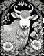 Placeholder: black and white coloring book style Image of animals's farm, line art style with florals highly detailed, very intricate, full body portrait.