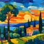 Placeholder: Sunset over south of France in the style of Cezanne