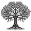 Placeholder: A Chinese symmetrical tree, the trunk of the tree is drawn with black lines. The tree fits completely