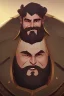 Placeholder: Medieval Fantasy Bearded strong man wearing a thick fur-lined merchant's coat, wearing gold rings, divine, halo, happy smiling, portrait, high definition, realistic, long hair, dynamic lighting, volumetric lighting, mustache, blond