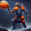 Placeholder: a fierce warrior in full navy blue and orange battle armor, with an S-shaped shield, holding a basketball, a highly detailed illustration, background of Inka jungle, realistic render, 8 k, micro detail, intricate, elegant, centered, digital painting, Artstation, smooth, sharp focus, illustration, artgerm, tomasz alen kopera, peter mohrbacher, donato giancola, joseph christian leyendecker, wlop, boris vallejo