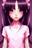 Placeholder: girl, cute, beautiful, black hair, long hair, straight hair, bangs, pink shirt, big eyes, brown eyes, kawaii, close up portrait, anime