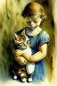 Placeholder: A cute cat is holding a kitten,. Watercolour