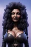 Placeholder: Pam Grier as evil queen in black leather, leather, busty, cleavage, angry, stern look. character design by cory loftis, fenghua zhong, ryohei hase, ismail inceoglu and ruan jia. unreal engine 5, artistic lighting, highly detailed, photorealistic, fantasy