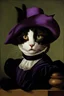 Placeholder: Portrait of a cat with purple big hat, by caravaggio