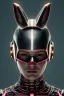 Placeholder: Medium Close Up Portrait, Front image. cyberpunk, rabbit mask, teenager, blonde woman, cyber helmet head. Steel dress. Black, pink, color. Steampunk style. renaissance ornaments, Color background, photo studio. Front image, highly detailed, concept art, smooth, unreal engine 5, ray tracing, RTX, lumen lighting, ultra detail, volumetric lighting, 3d, finely drawn, high definition, high resolution.