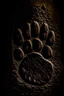 Placeholder: Striking image of a lion paw print, sandblasted special effect, standing out on a black background