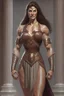 Placeholder: A hyper-realistic concept art of a full body fantasy woman tall ultra muscular with a hard square face and brown hair wearing a greek senator outfit with hands on her waist, full body, fantasy woman, tall, ultra muscular, hard square face, brown hair, greek senator outfit, by Jaime Jones, in the style of fantasy realistic art, cinematic and dramatic lighting, fantasy character drawings, realistic drawings, digital art, Highly Intricate Details, high quality,