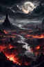 Placeholder: Legend of Zelda style, a dark fantasy landscape with a moon and a dark city, landscape of apocalypse city, bloodbath battlefield background, mordor as a bustling city, (apocalypse landscape:1.7), grimdark matte fantasy painting, dark fantasy city, bloody river in hell, apocalyptic landscape, hell scape, hell background, fantasy apocalypse environment, inspired by Andreas