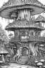 Placeholder: MANDELA STYLE .mushroom tree house in the forest Coloring Book for Adults and Kids, Instant Download, Grayscale Coloring Book