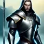 Placeholder:  a gorgeous man in armor, without beard, Has grey eyes, black hair.