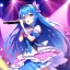 Placeholder: girl, masterpiece, best quality, volumetric lighting, detailed outfit, perfect eyes, long hair, blue hair, pink eyes, magical girl, music stage, microphone,