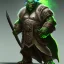 Placeholder: orc mage, Height 200cm, Weight 150kg, Skin color green, Has predator-like eyes, fangs, and claws, He holds an old cane in both hands. Kills humans with ferocious accuracy, Intelligence is that of a human child. Wears robes of crude cloth