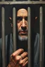 Placeholder: Prisoners behind bars , Bosch painting styles dark emotions with no hope