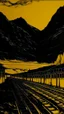 Placeholder: A dark golden train station on a mountain painted by Andy Warhol